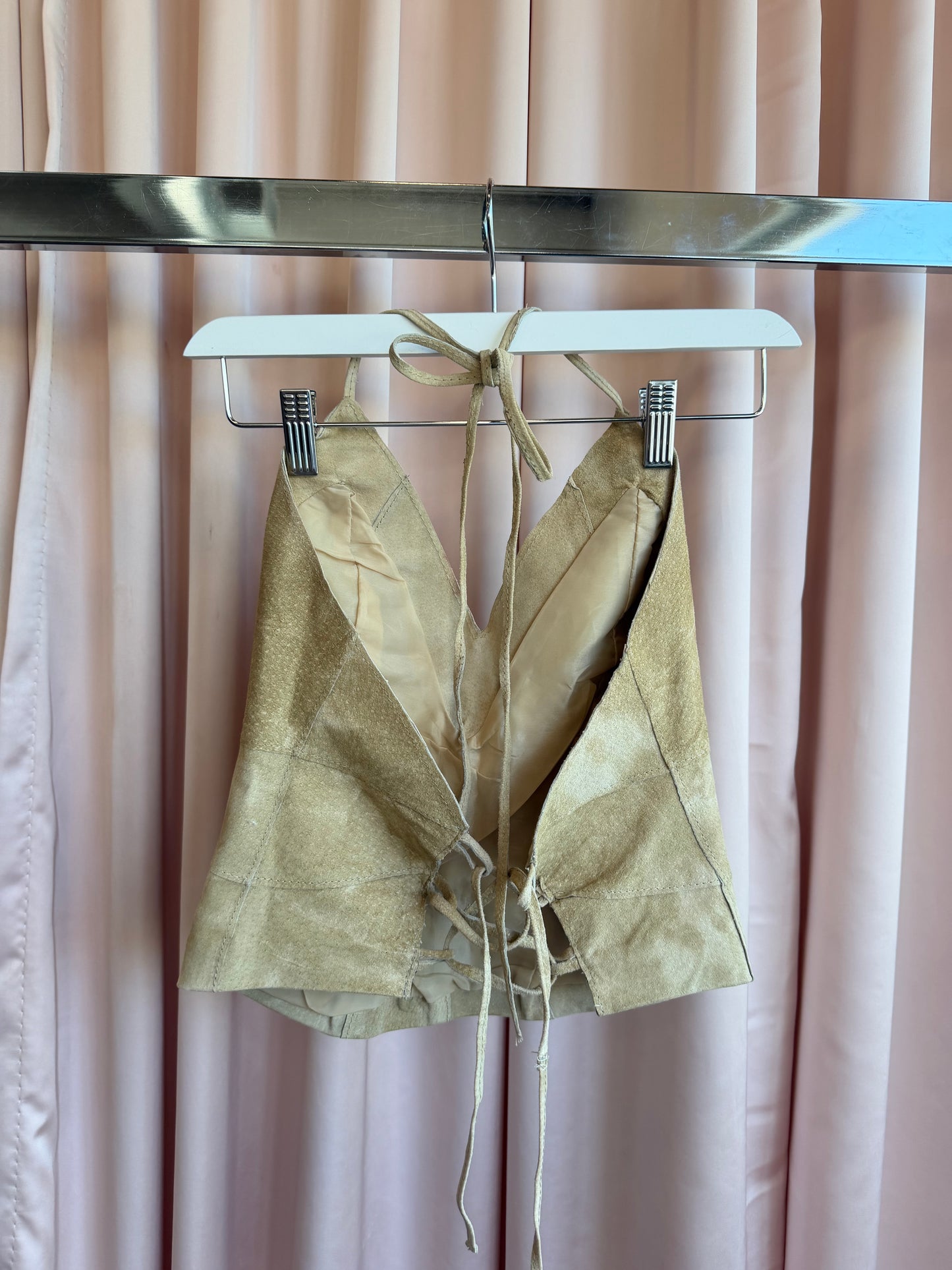 Vintage Tan Suede Lace Up Top