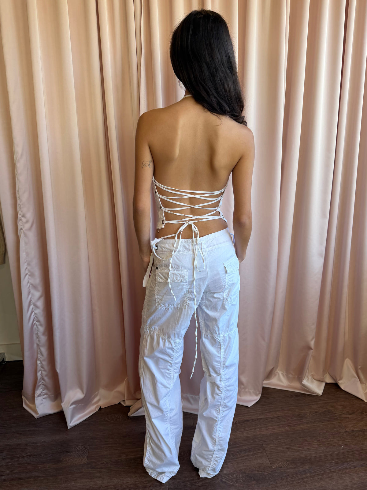 Marc Cain White Lace Up Back Halter Top