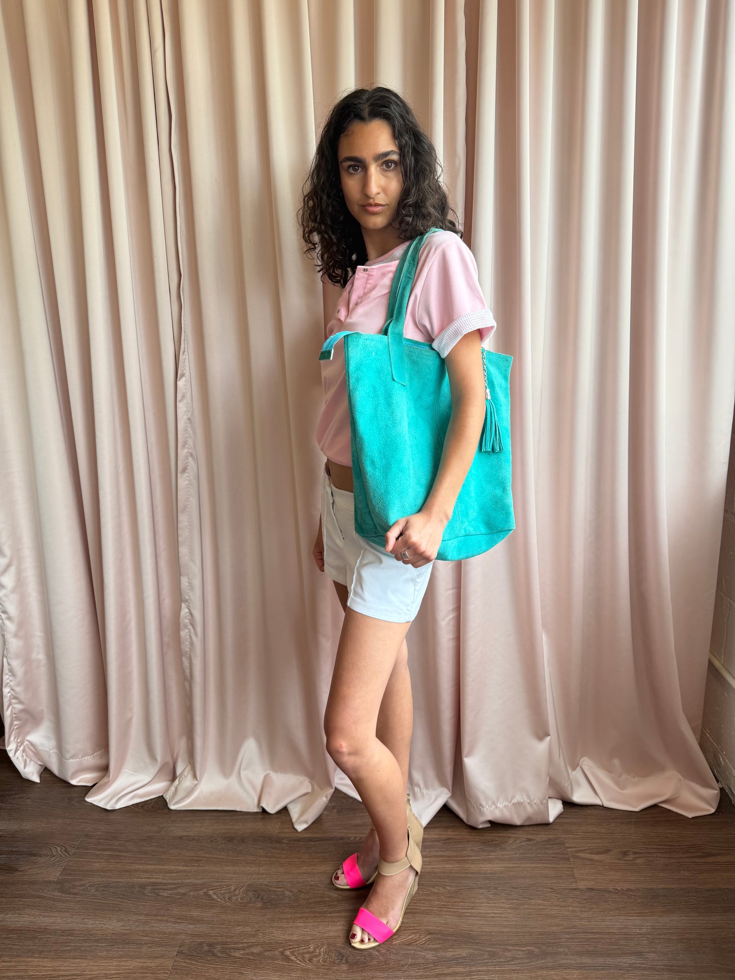 Italian Suede Teal Tote Bag