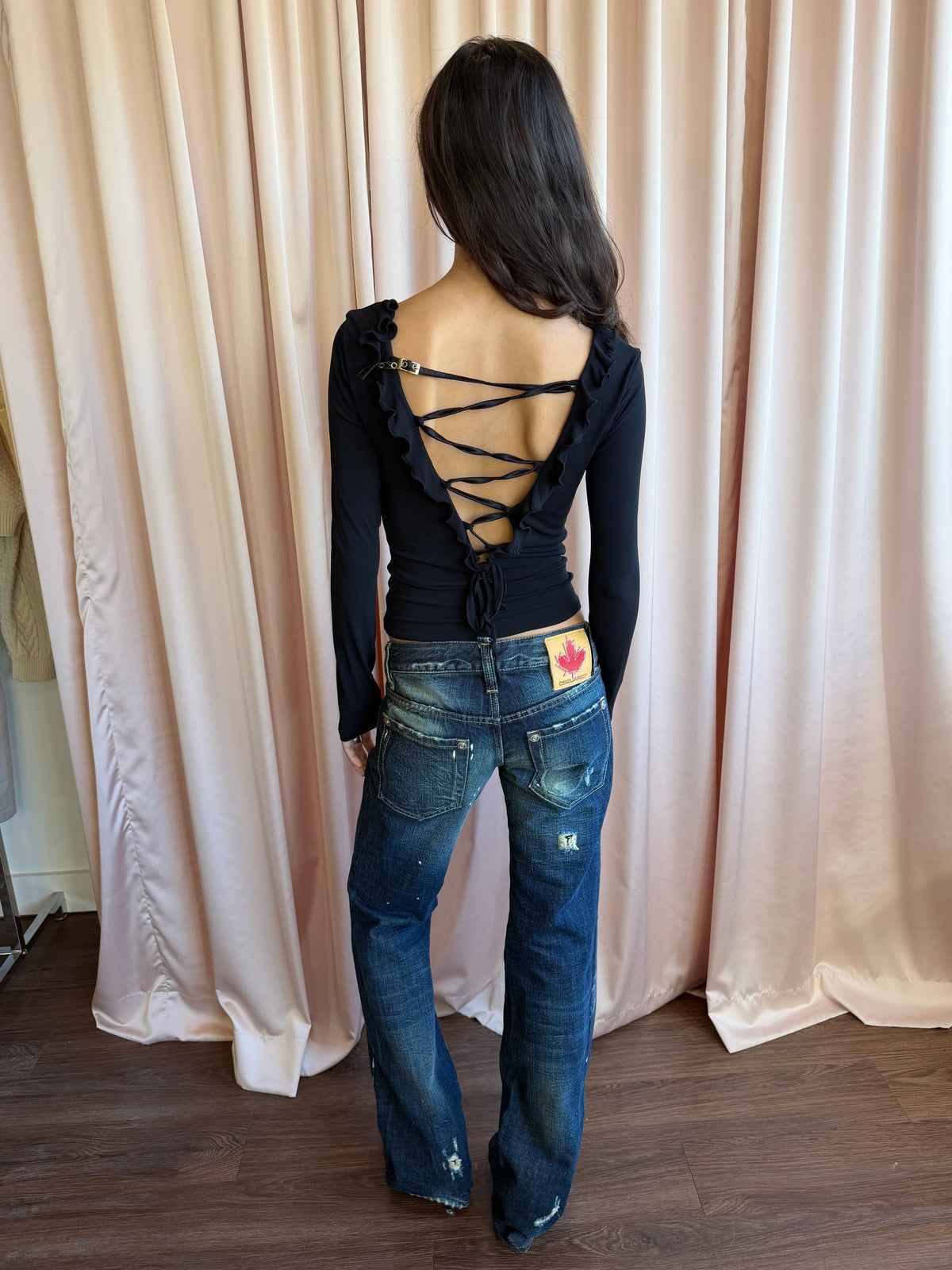 Versace Jeans Black Cowl Neck Lace Up Back Top