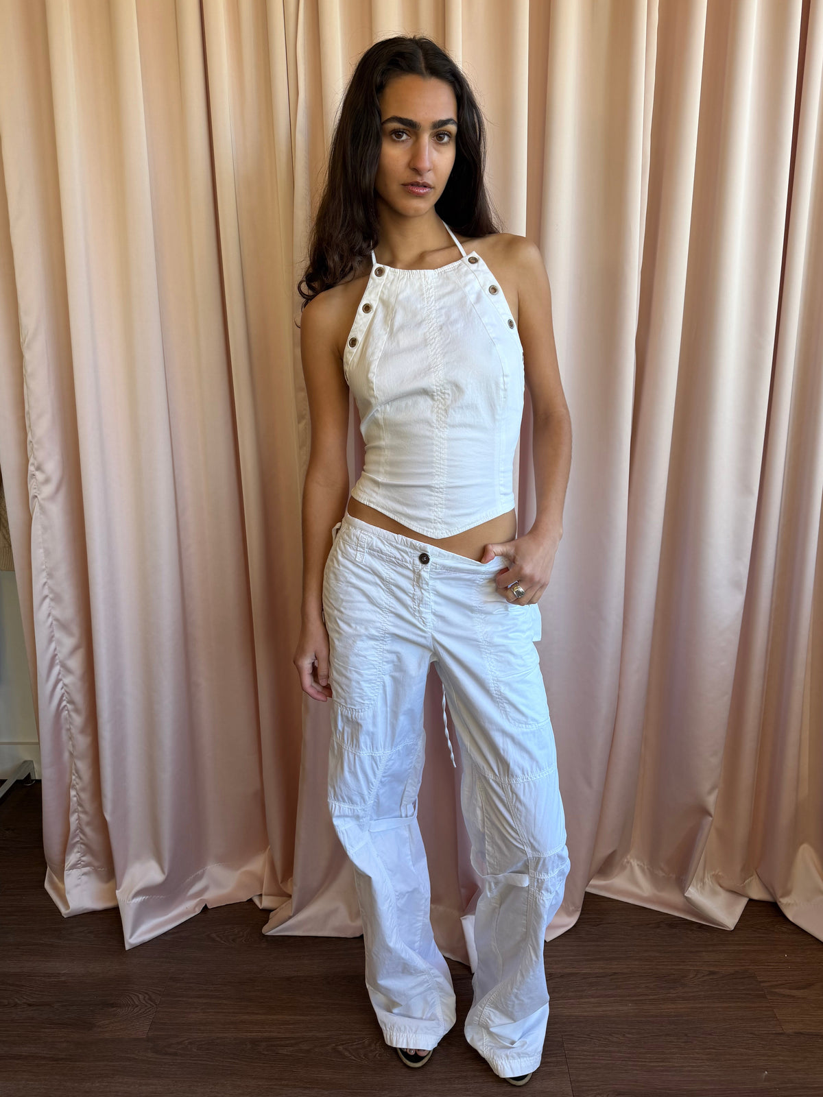 Marc Cain White Lace Up Back Halter Top