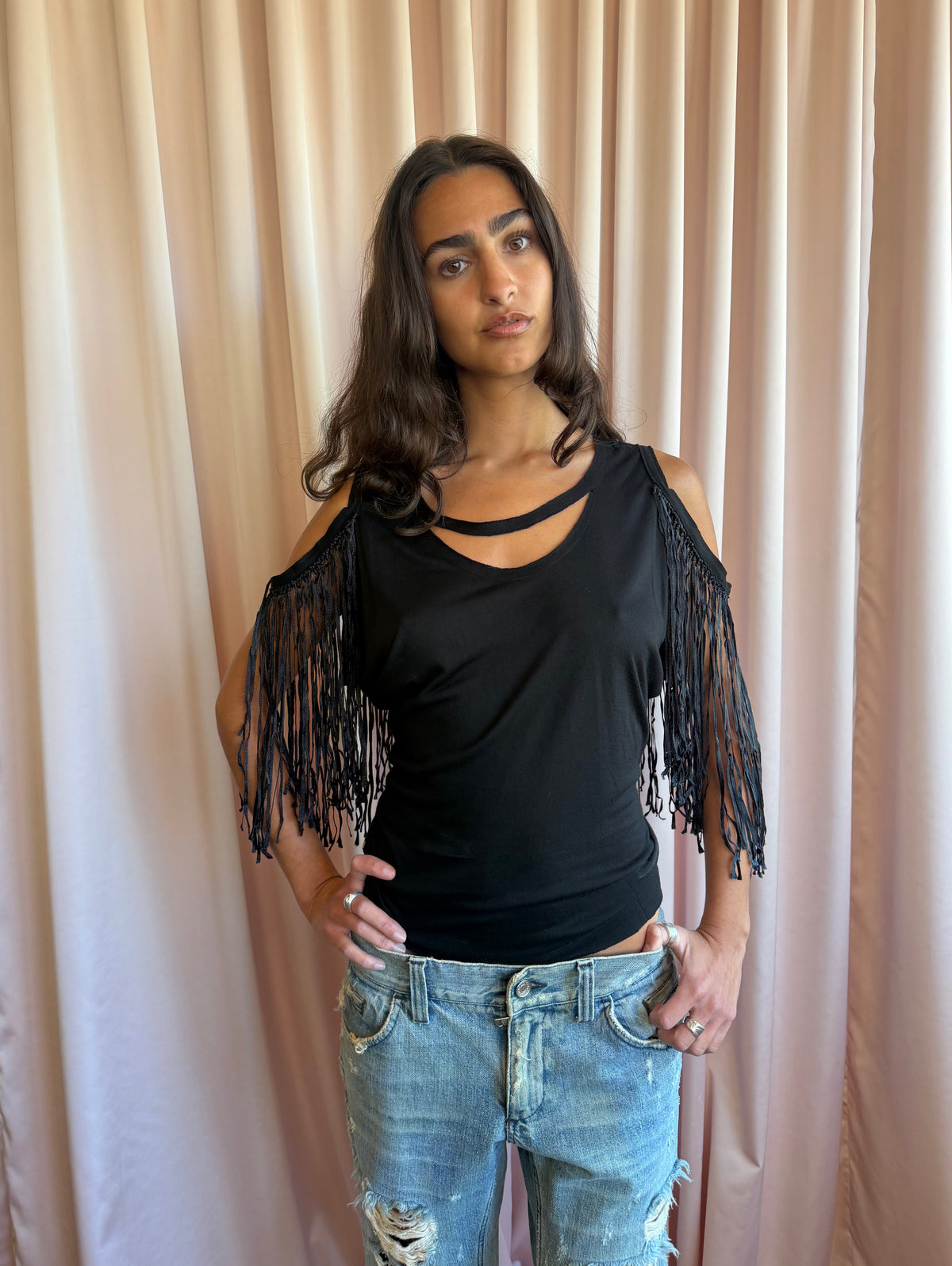 Antonio Berardi Black Fringe Tank