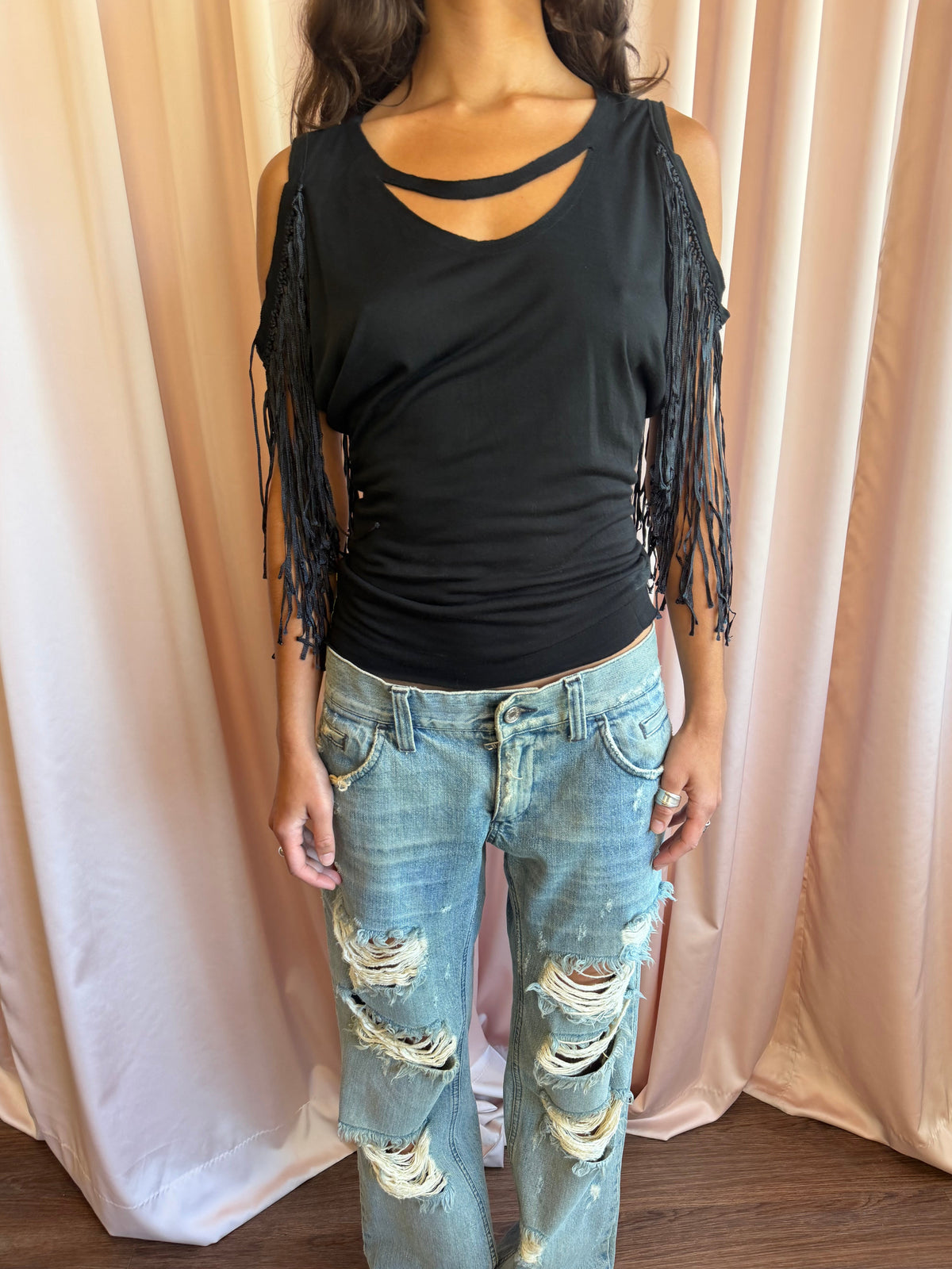 Antonio Berardi Black Fringe Tank