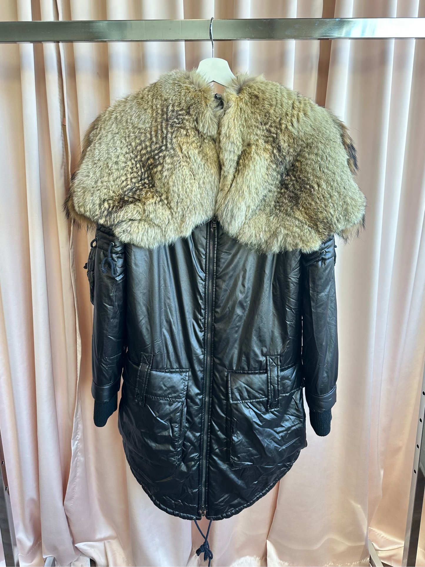 Antonio Berardi Black Puffer with Fur Hood
