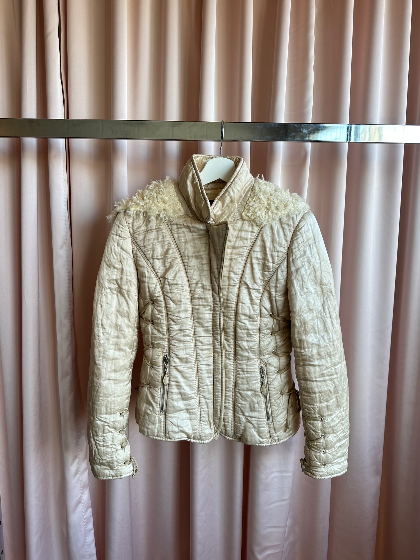 Champagne Lace Up Puffer Jacket