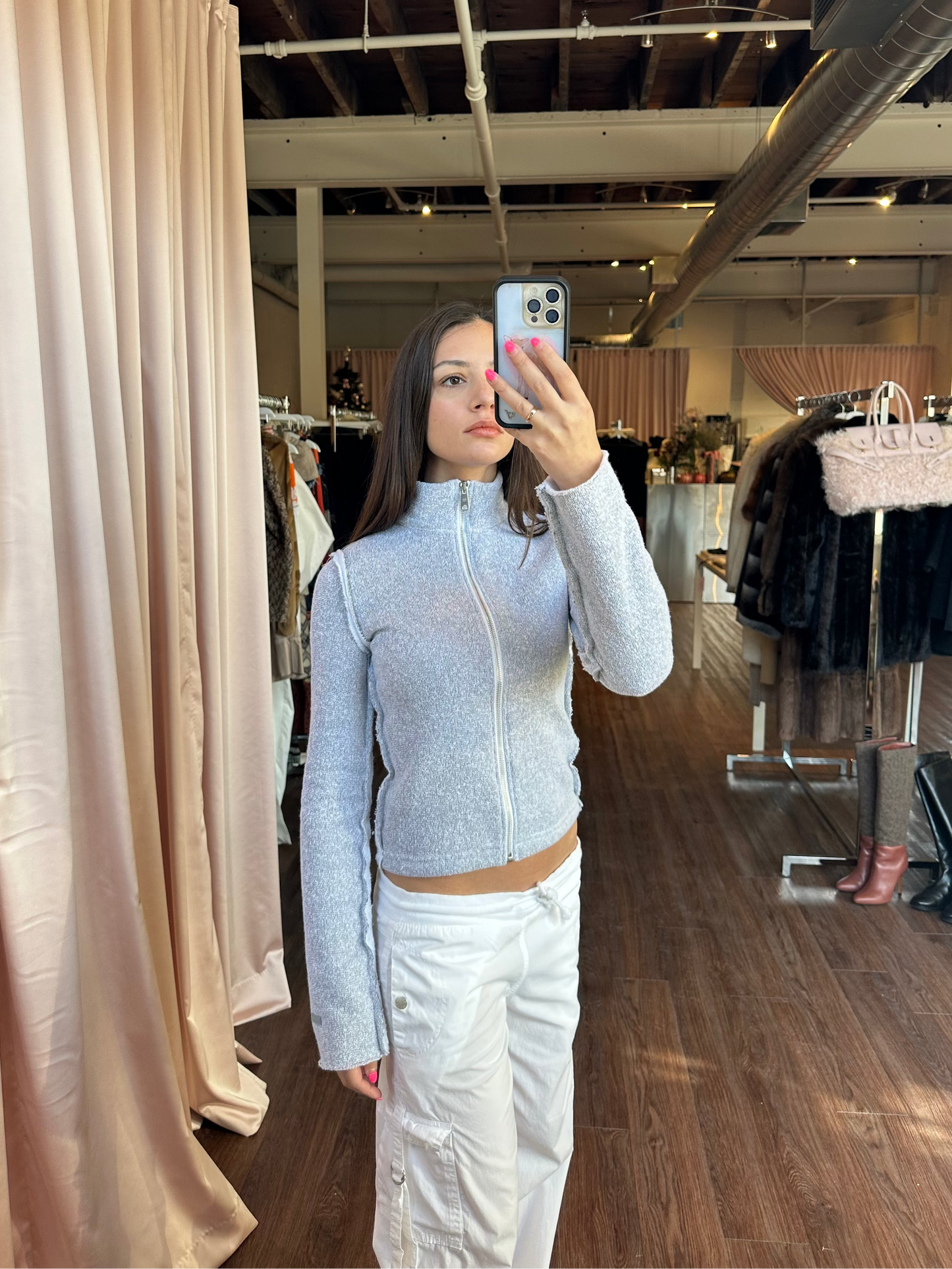 Grey Fleece Mock Neck Sweater