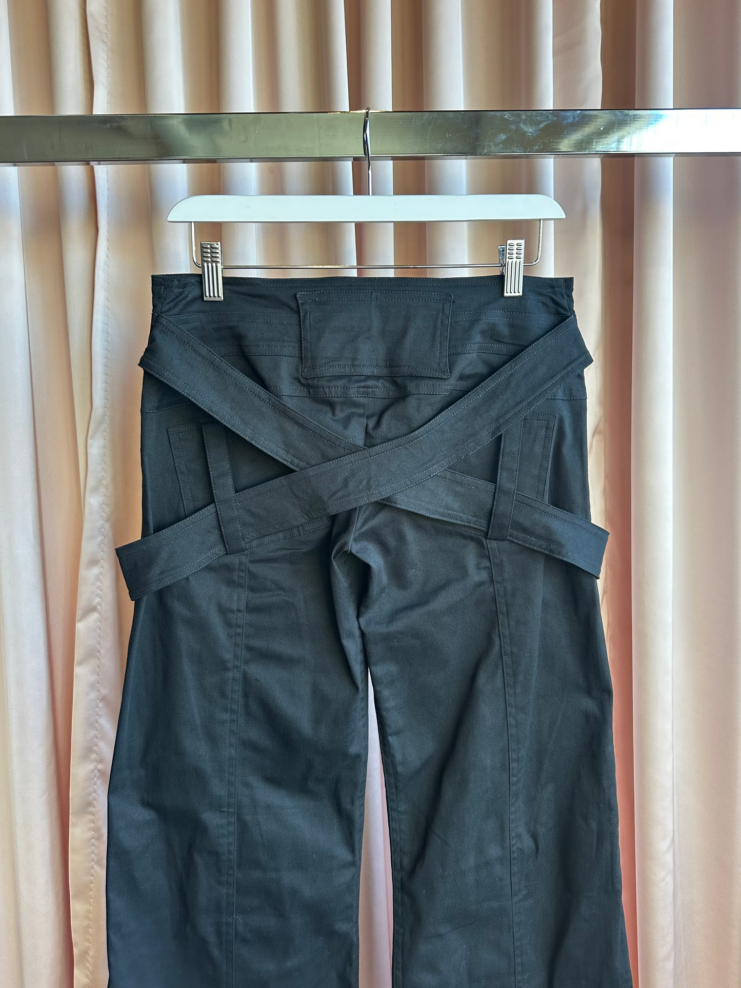 Black Low Rise Flare Strap Pants