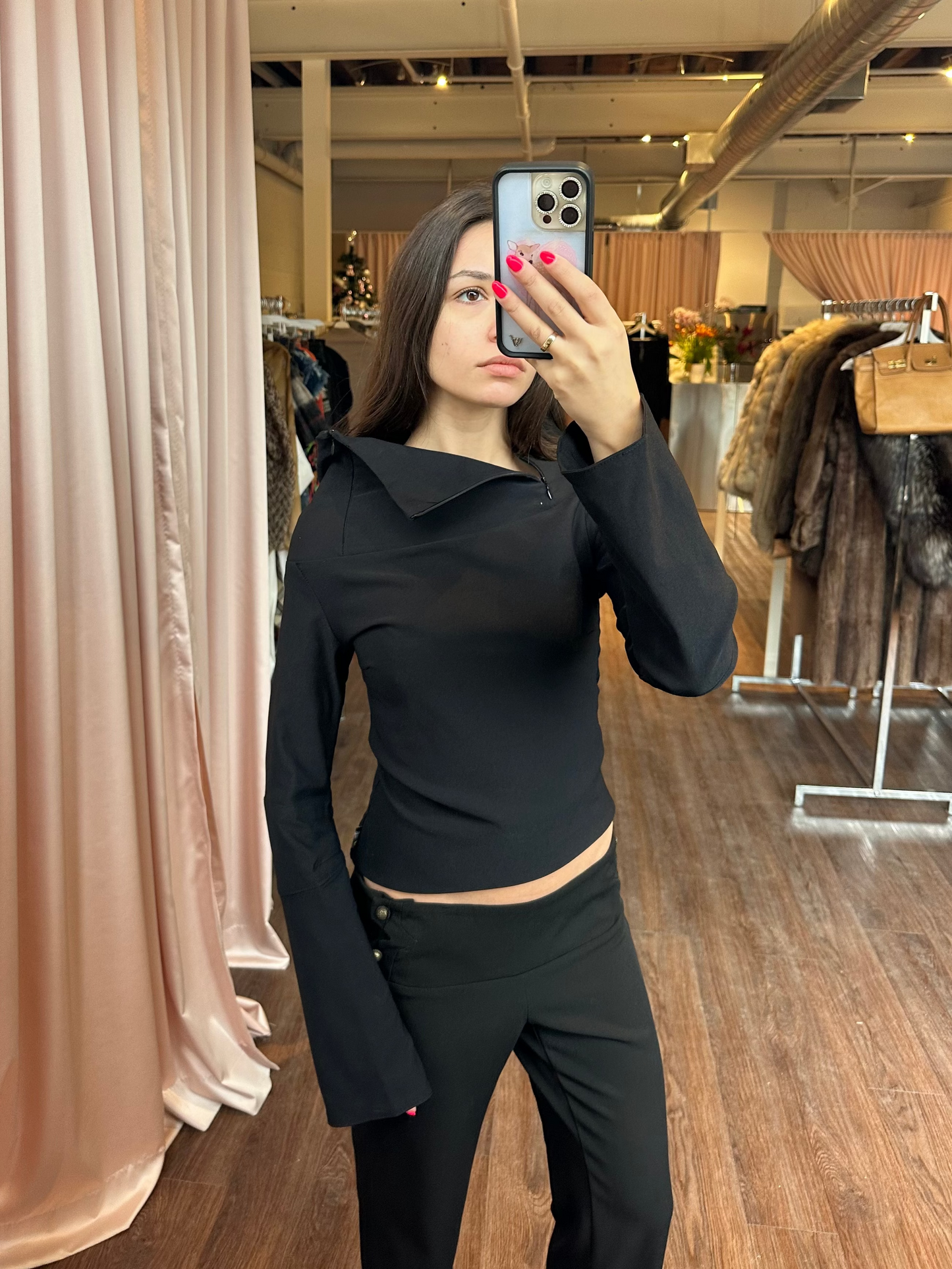 Black High Neck Zip Up Long Sleeve