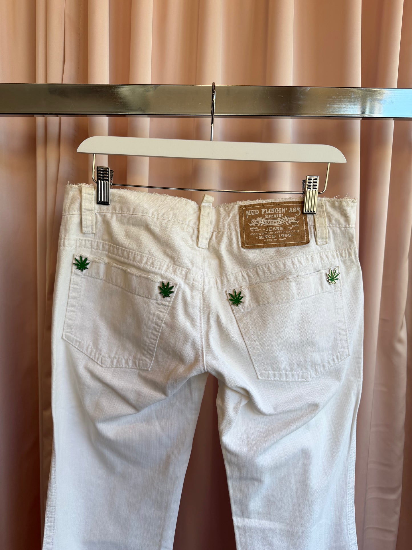 Dsquared2 Marijuana Leaf White Flare Jeans