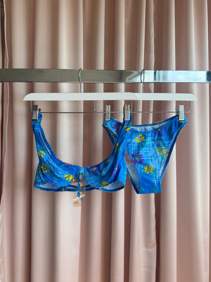 1990's Blue Floral Underwire Bikini