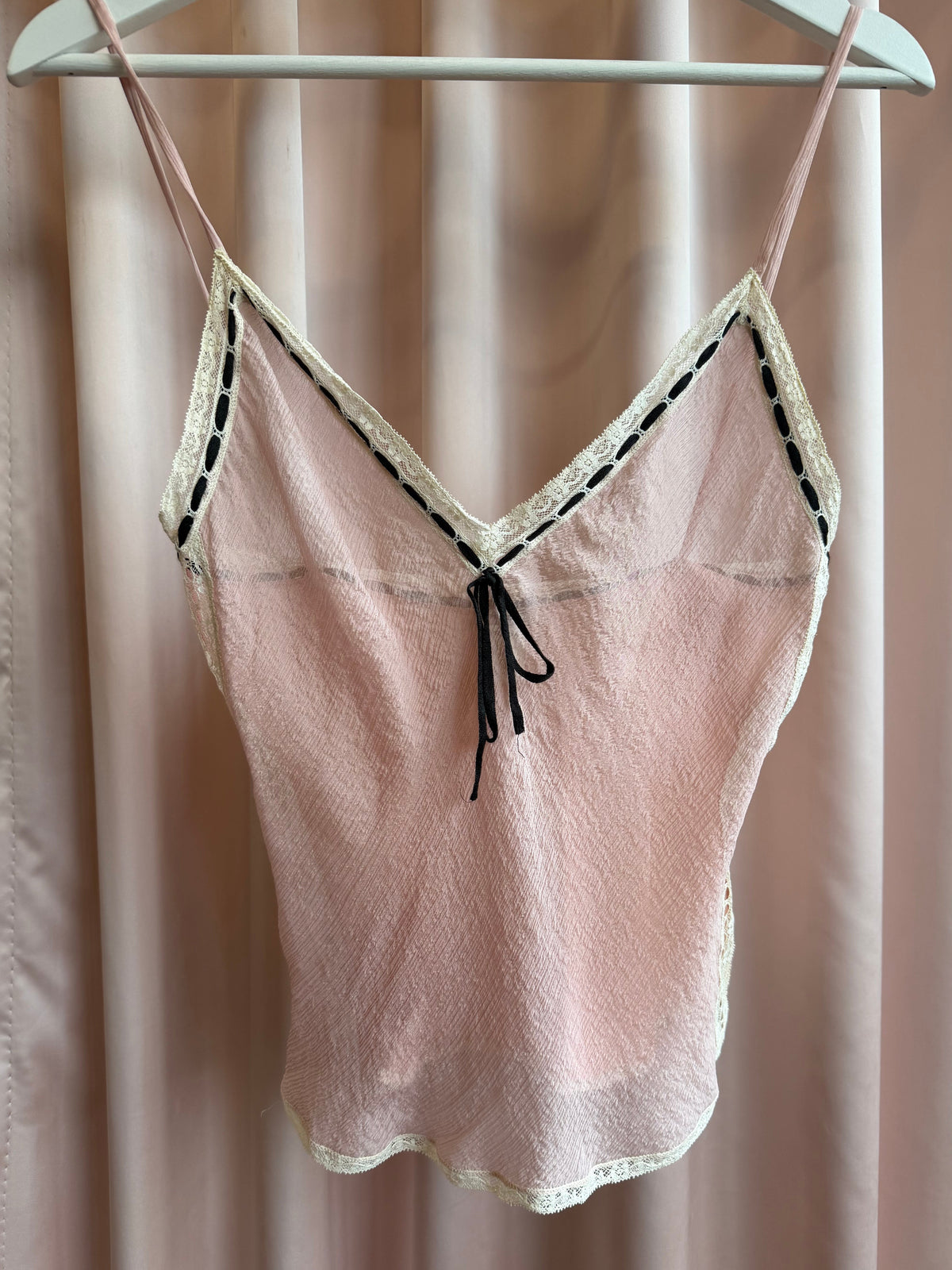 Early 2000's Prada Pink Silk Sheer Lace Trim Cami