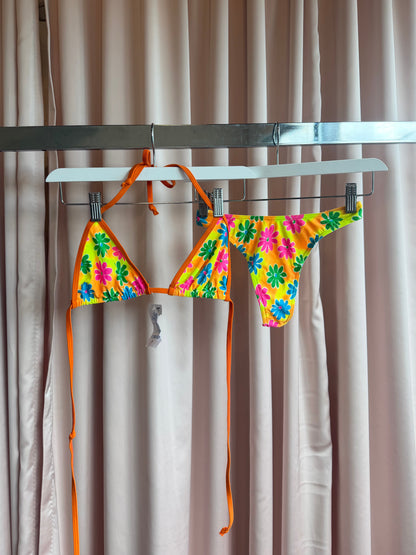 1990's Orange Floral Thong Bikini