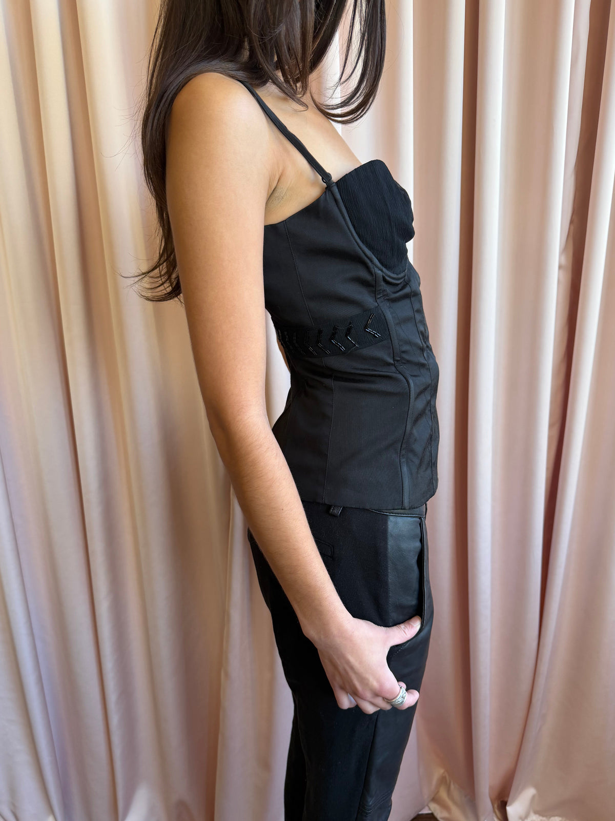 CNC Costume National Black Silk Bustier Top