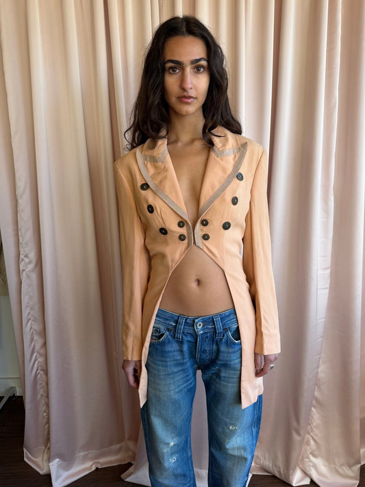 1990's Martine Sitbon Peach Double Breasted Tailcoat Blazer Jacket