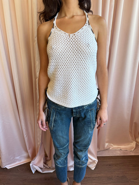 Dsquared² Y2K White Crochet Knit Halter Neck Top