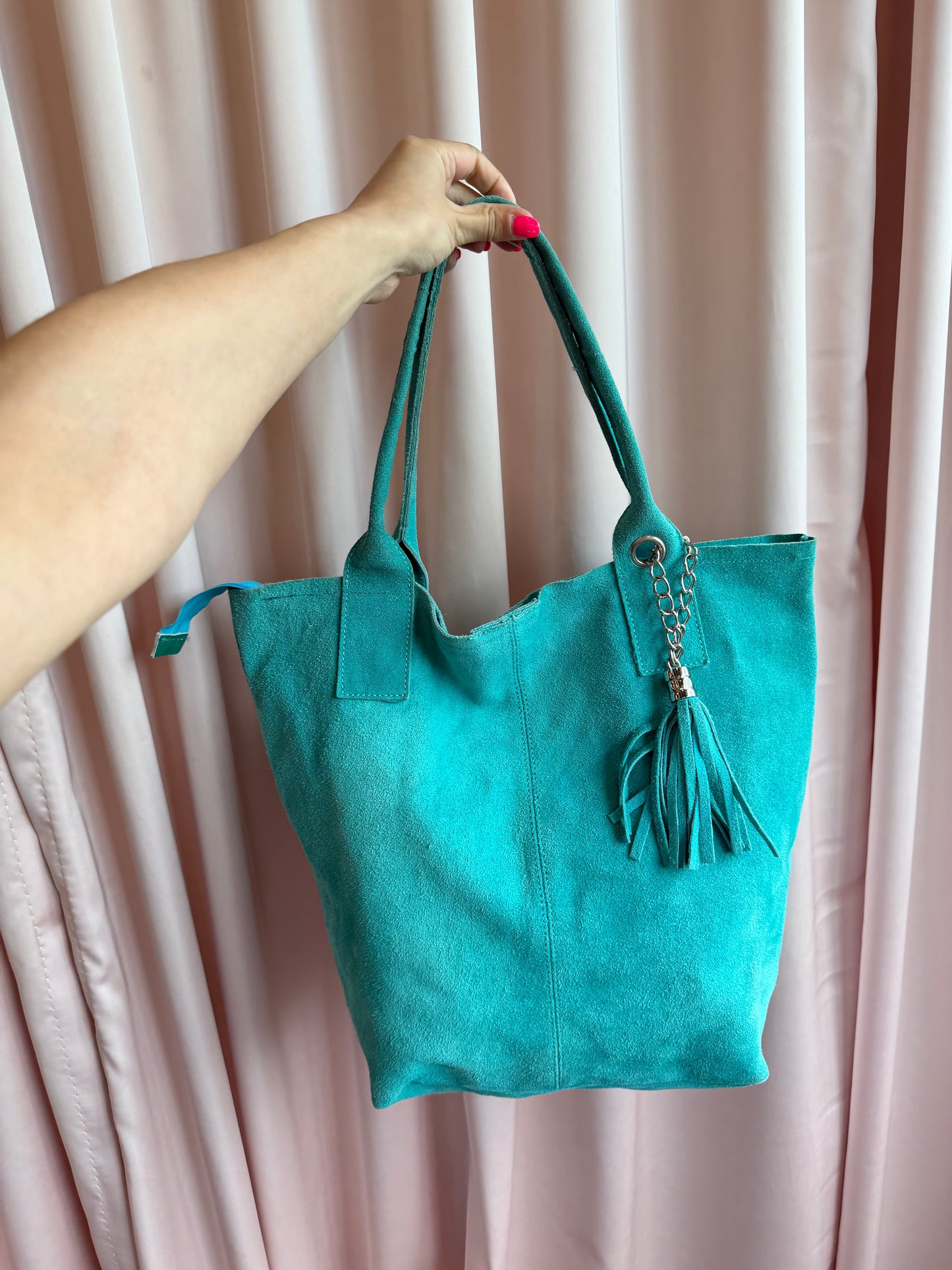 Italian Suede Teal Tote Bag