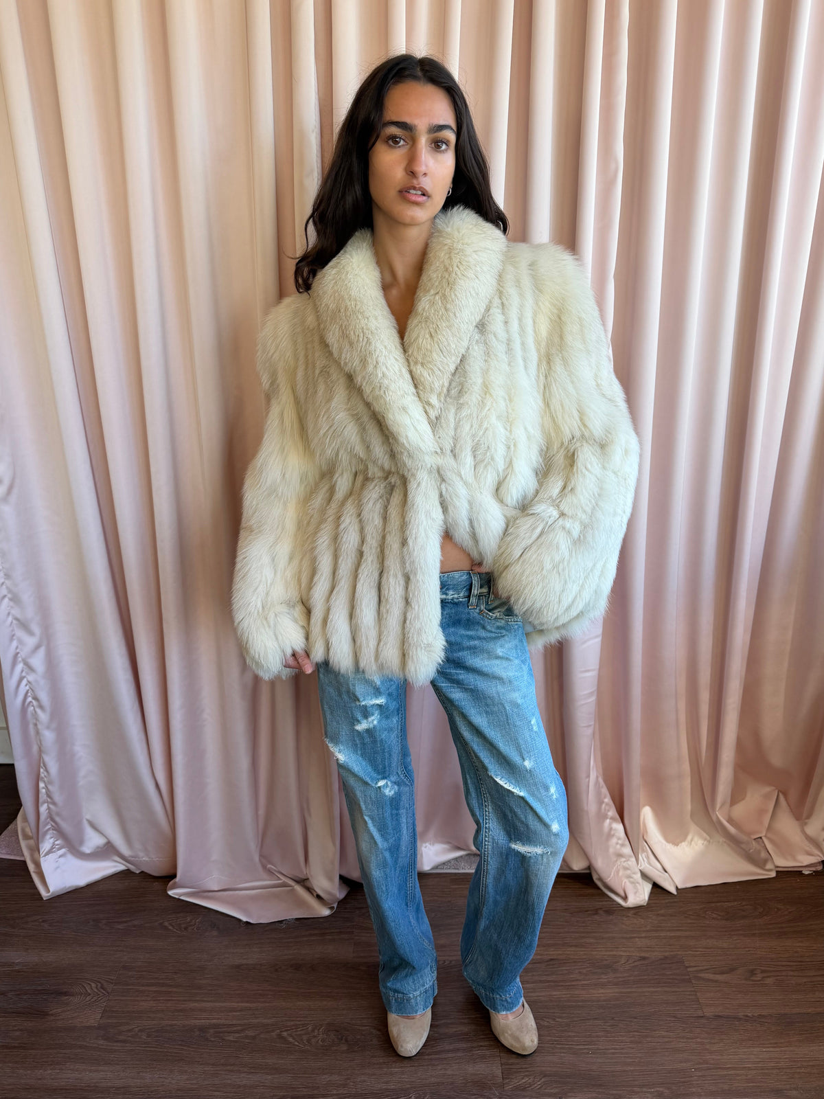 Vintage Cream Fox Fur Oversized Coat
