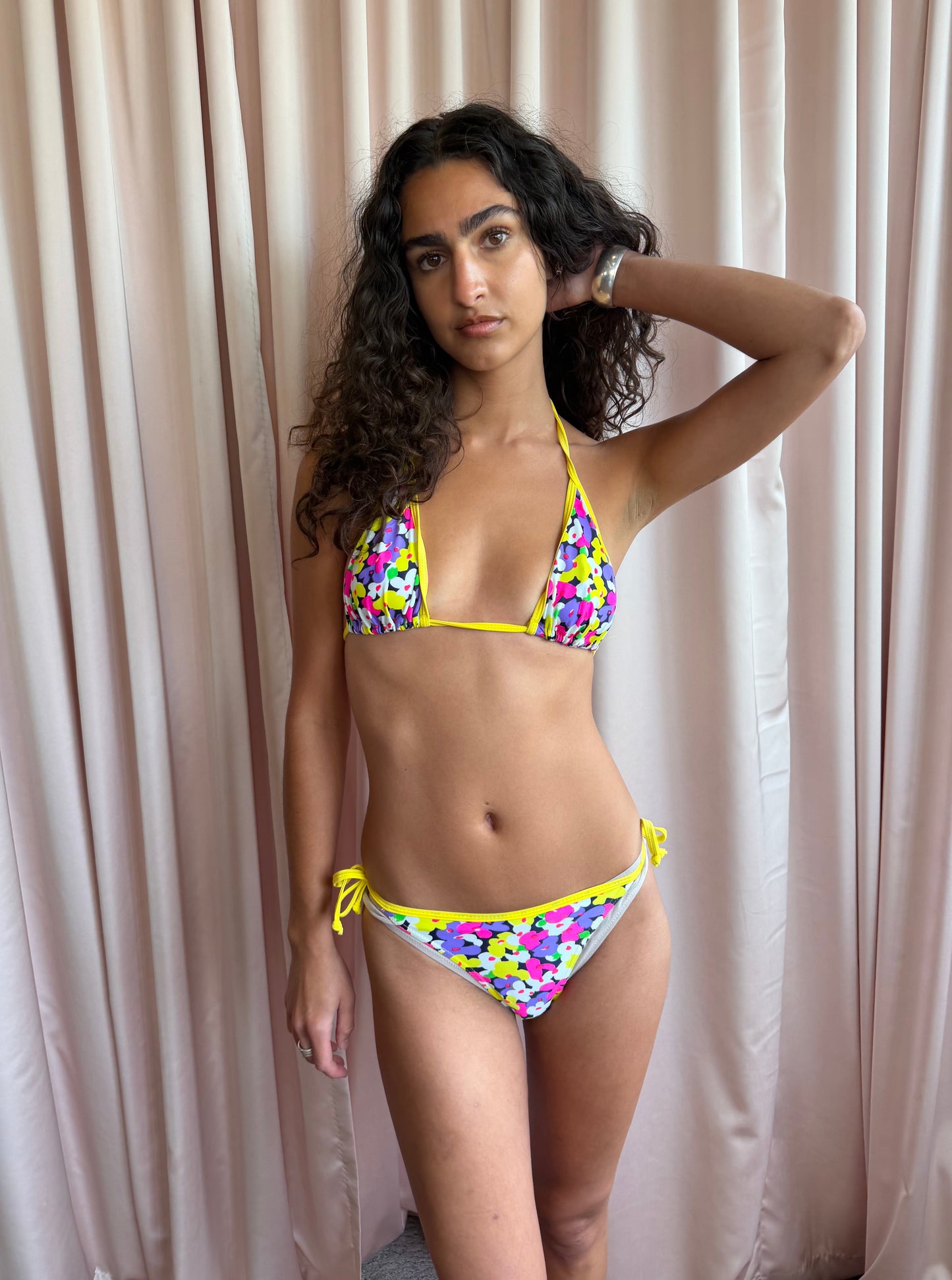 1990's Yellow Floral String Bikini