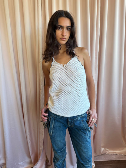 Dsquared² Y2K White Crochet Knit Halter Neck Top