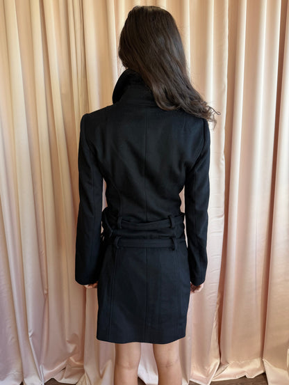 Patrizia Pepe Black Wool Single Breasted Double Belt Midi Coat