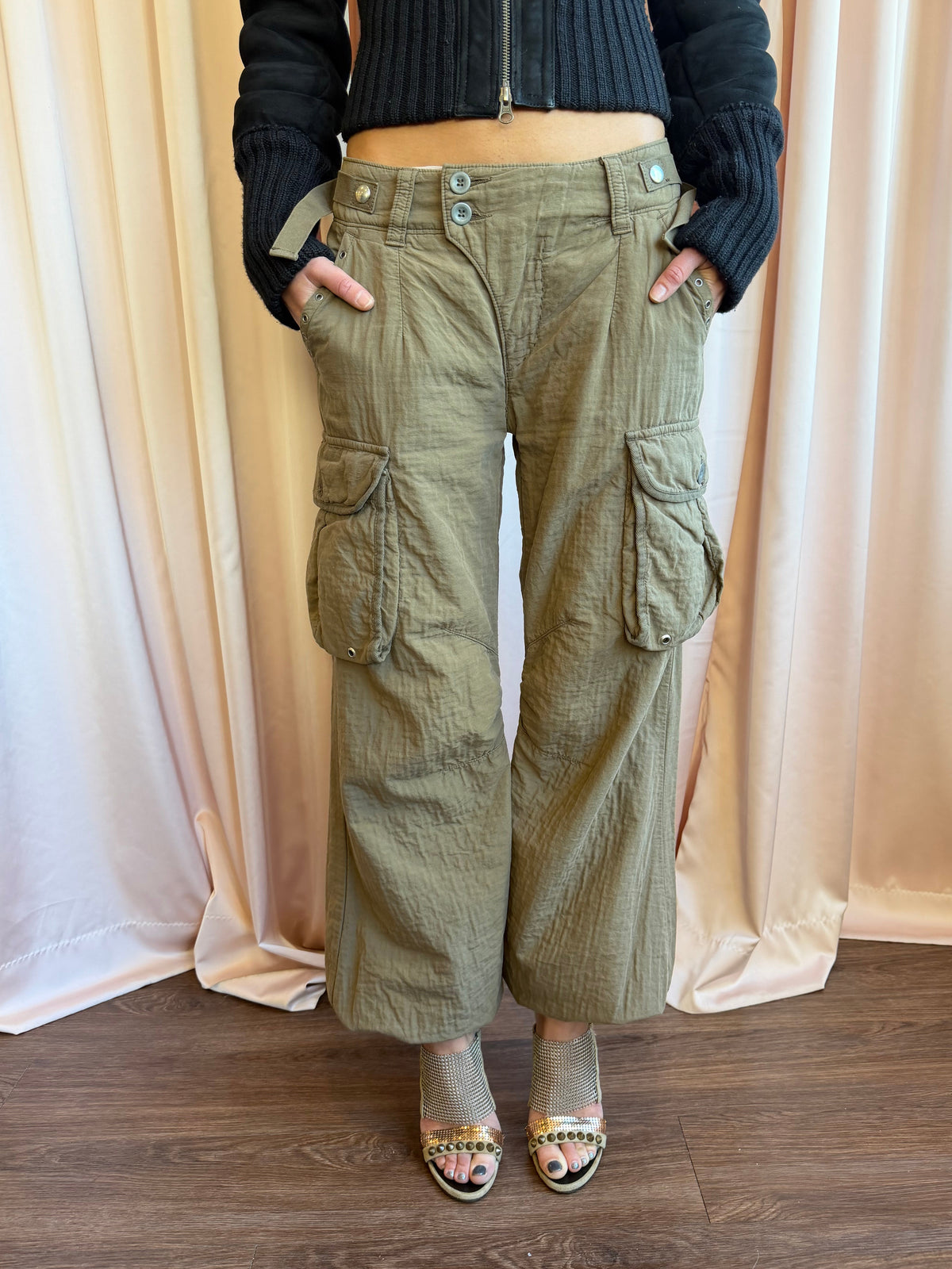 Nolita Khaki Low Rise Wide Leg Cargo Pants