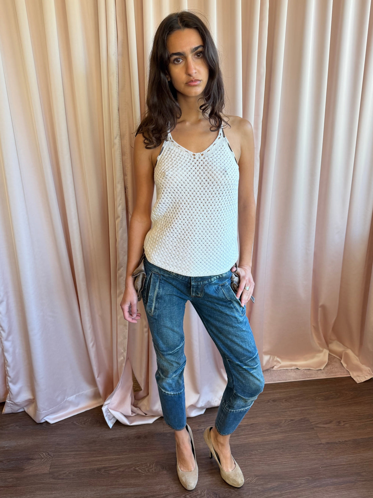 Dsquared² Y2K White Crochet Knit Halter Neck Top