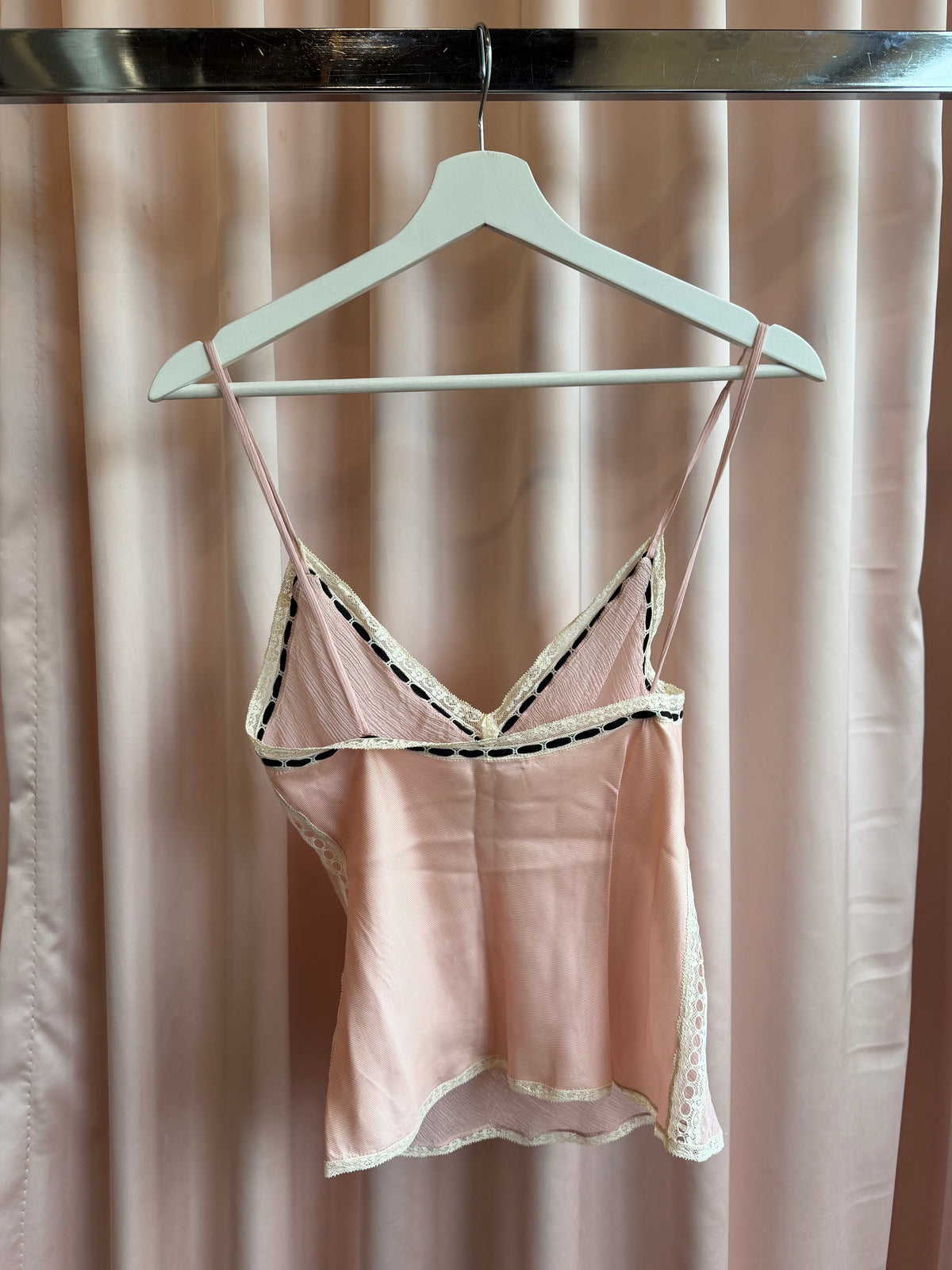 Early 2000's Prada Pink Silk Sheer Lace Trim Cami