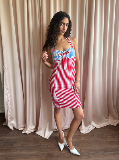 JC de Castelbajac Striped Bustier Midi Dress