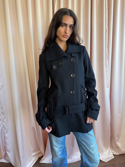 Patrizia Pepe Black Wool Double Breasted Belted Coat