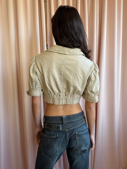 Paola Frani Cream Leather Cropped Short Sleeve Jacket