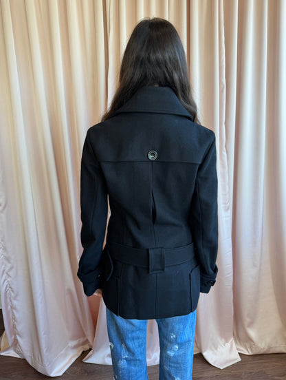 Patrizia Pepe Black Wool Double Breasted Belted Coat