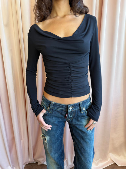 Versace Jeans Black Cowl Neck Lace Up Back Top