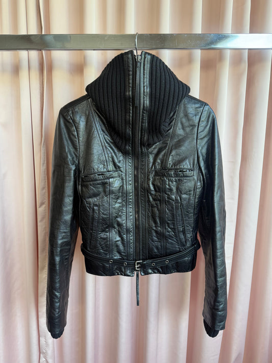 Patrizia Pepe Black Leather Padded Jacket