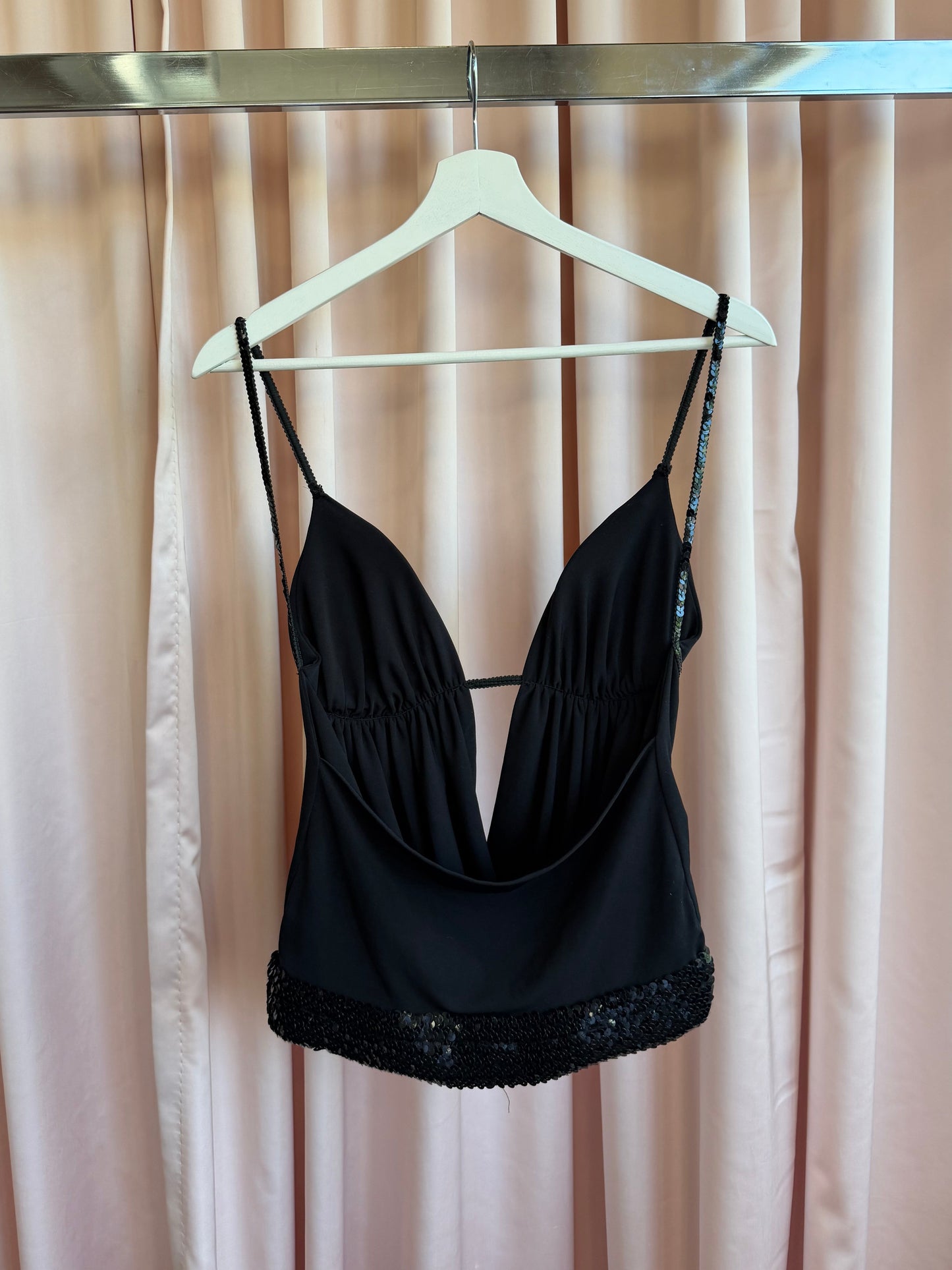 2000's Black Sequin Cowl Neck Camisole