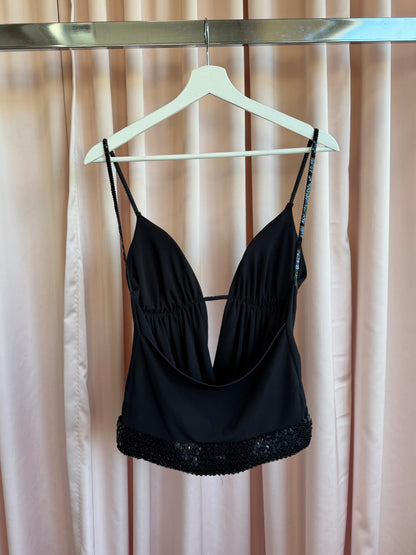 2000's Black Sequin Cowl Neck Camisole
