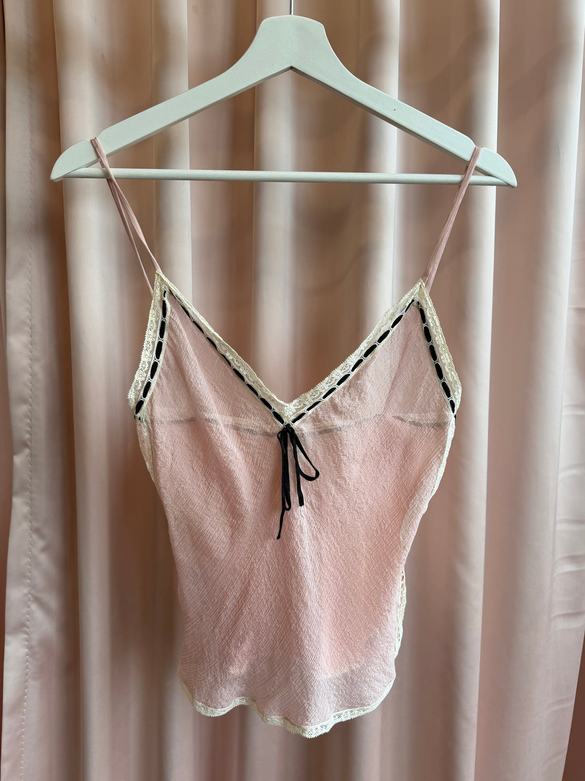 Early 2000's Prada Pink Silk Sheer Lace Trim Cami