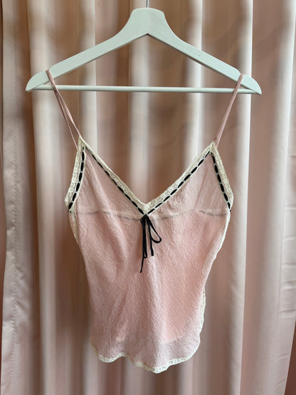 Early 2000's Prada Pink Silk Sheer Lace Trim Cami