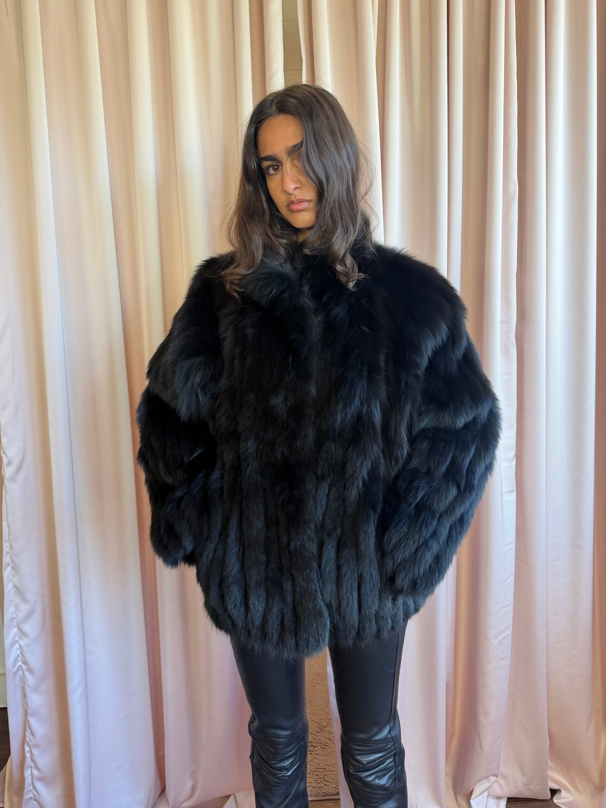 Vintage Black Fox Fur Oversized Coat