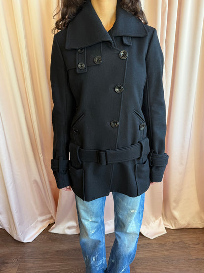 Patrizia Pepe Black Wool Double Breasted Belted Coat