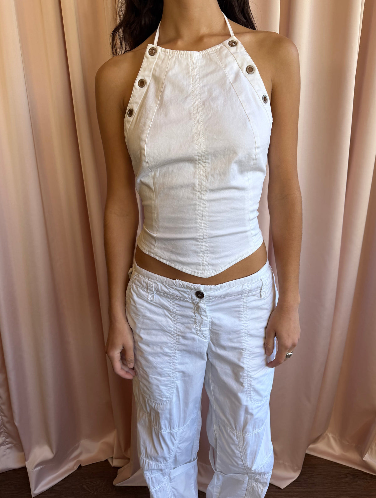 Marc Cain White Lace Up Back Halter Top