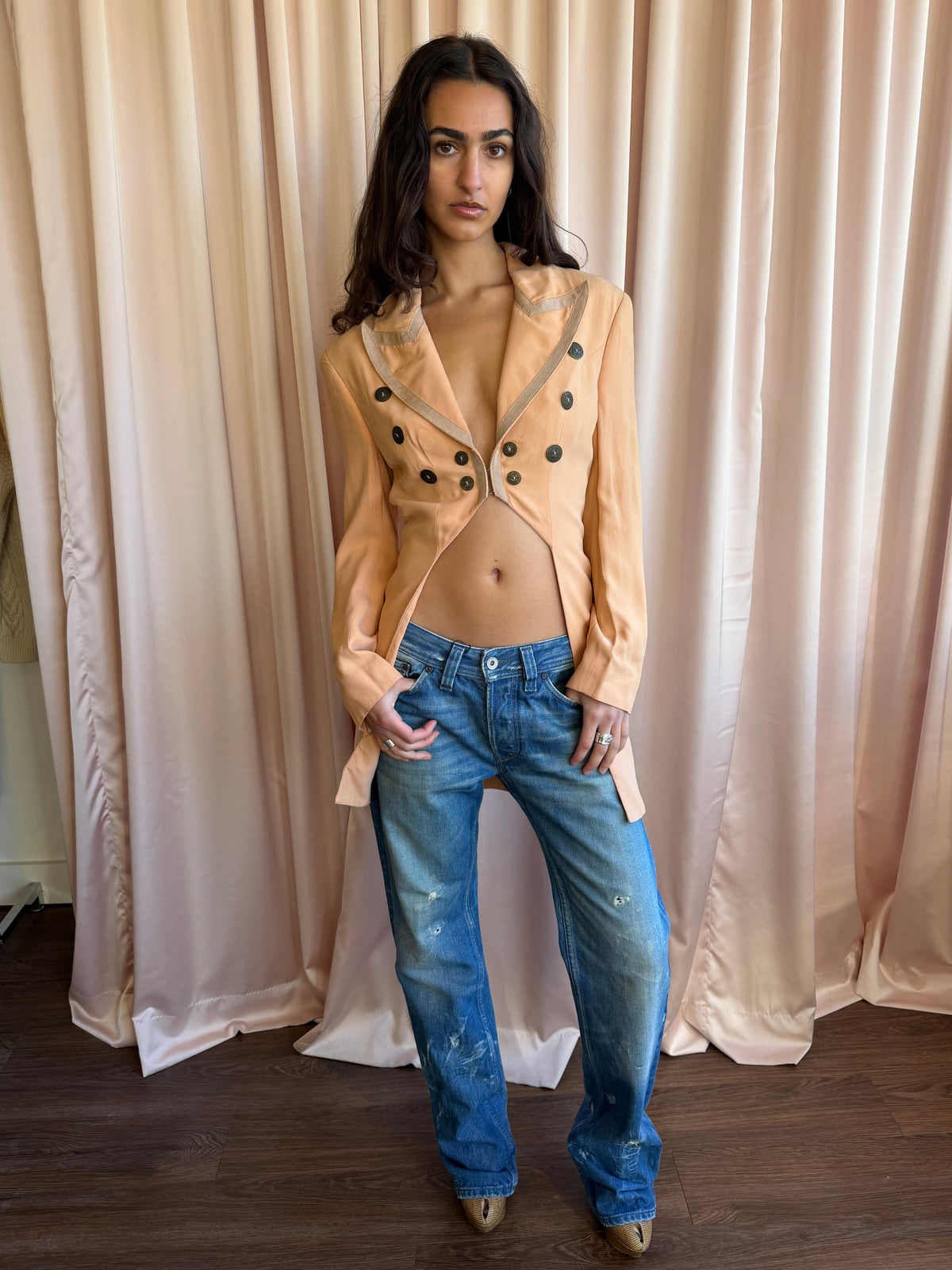 1990's Martine Sitbon Peach Double Breasted Tailcoat Blazer Jacket