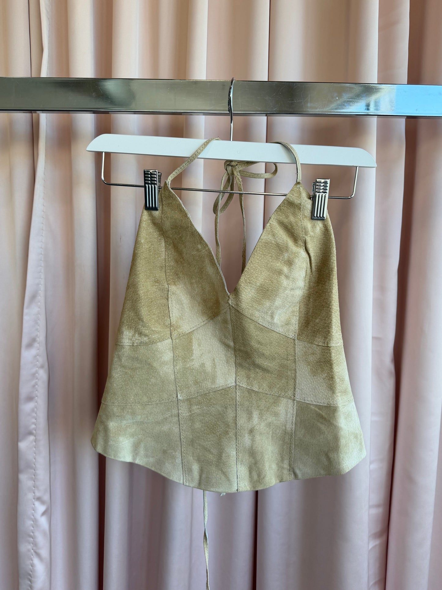 Vintage Tan Suede Lace Up Top