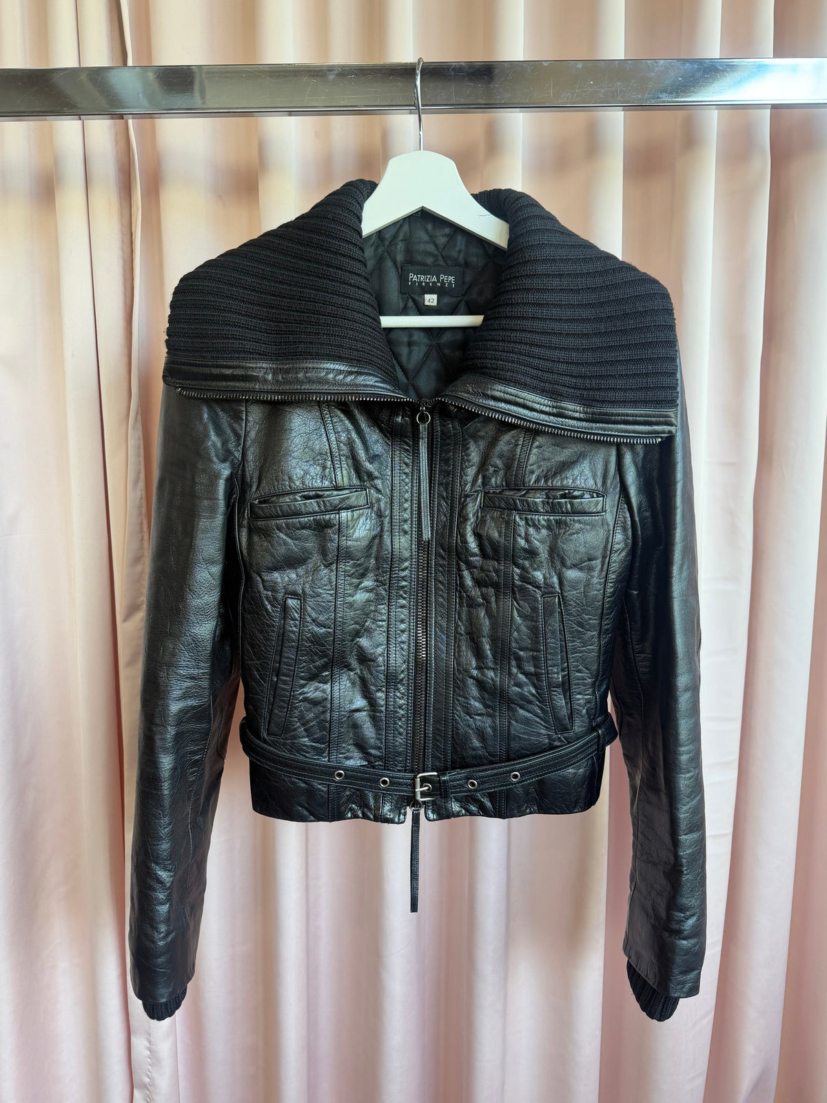 Patrizia Pepe Black Leather Padded Jacket