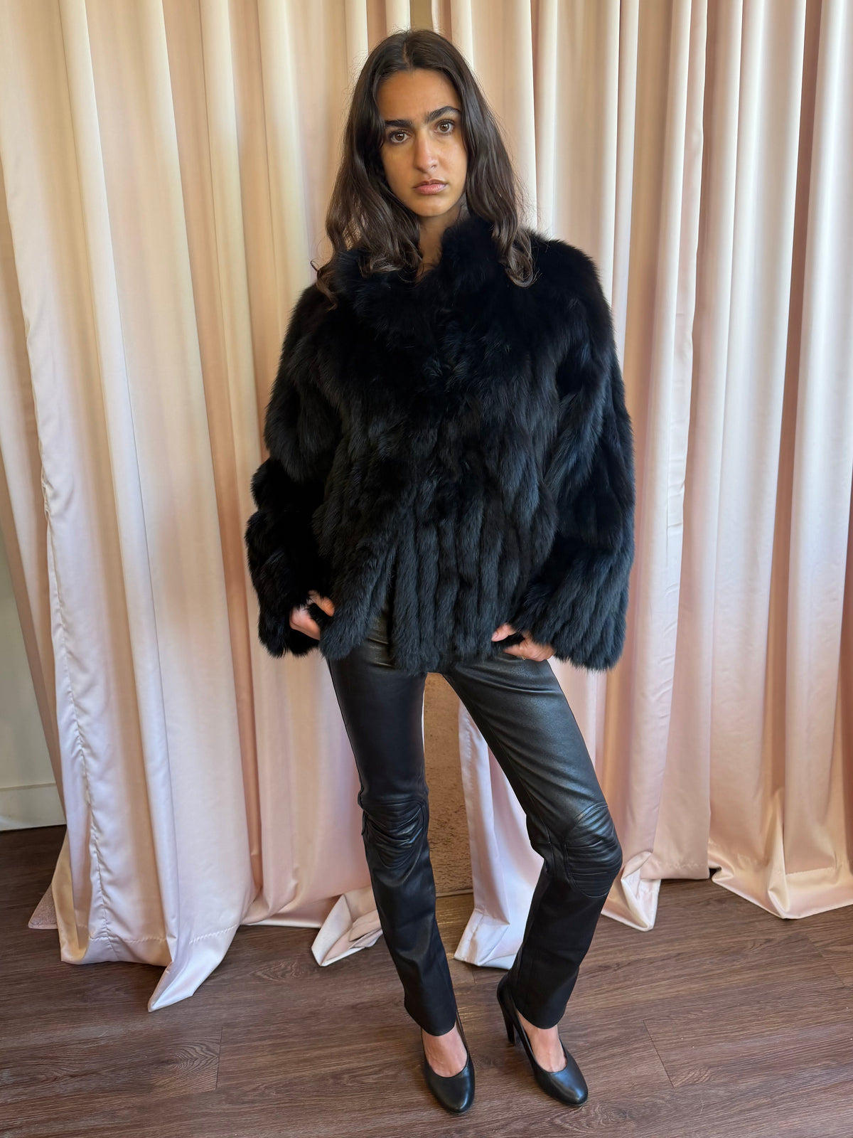 Vintage Black Fox Fur Oversized Coat