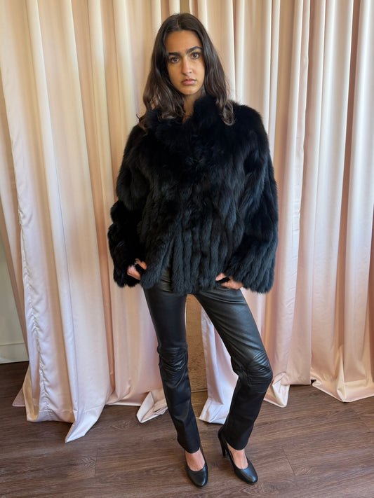 Vintage Black Fox Fur Oversized Coat