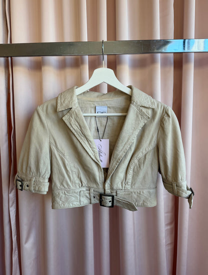 Paola Frani Cream Leather Cropped Short Sleeve Jacket