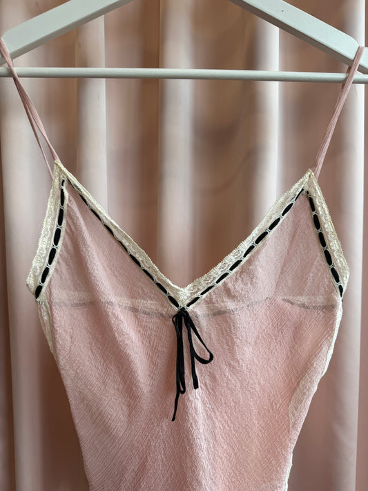 Early 2000's Prada Pink Silk Sheer Lace Trim Cami