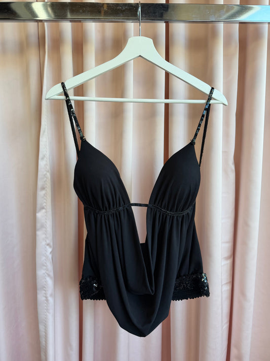 2000's Black Sequin Cowl Neck Camisole