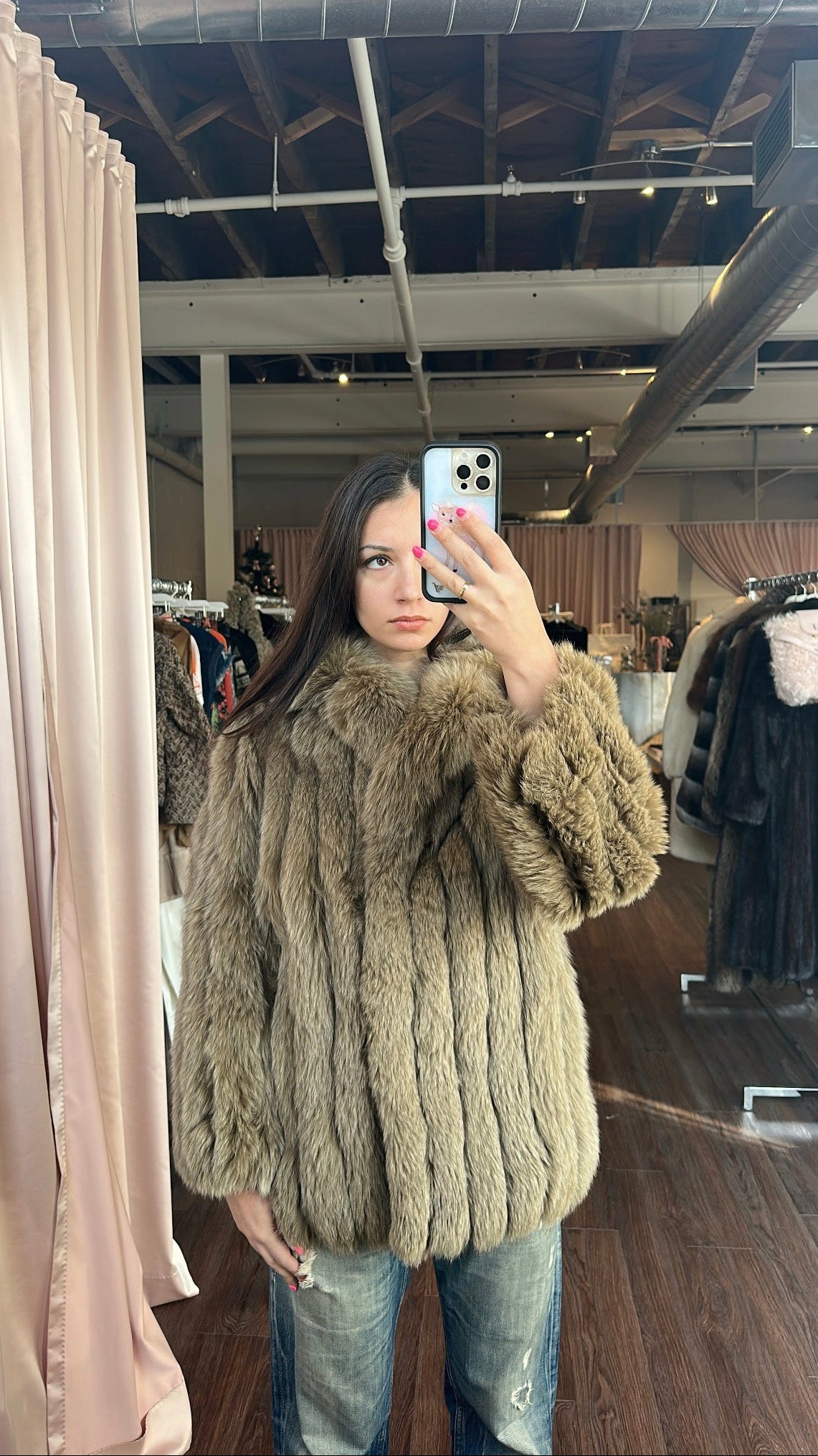 Vintage Fox Fur Brown Coat