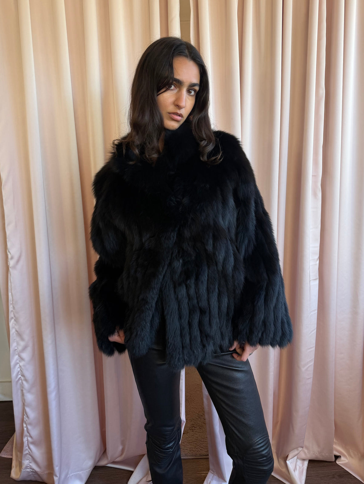 Vintage Black Fox Fur Oversized Coat